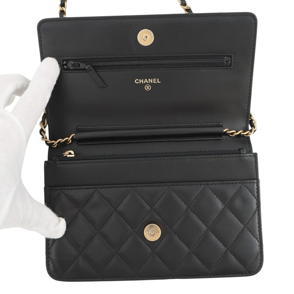 CHANEL Black Lambskin Leather Logo Wallet - Picture 5 of 16